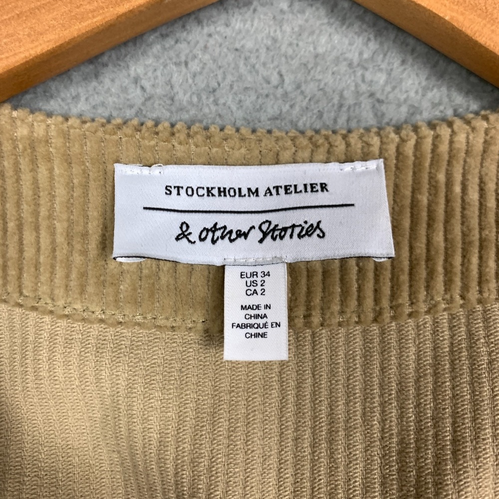 & Other Stories Mini Dress Size 2 Beige Corduroy Button Up Workwear Retro Hippie - Picture 4 of 10